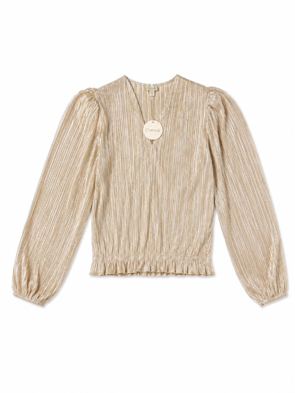 Chenault Gold Metallic Pleated Blouse NWT Loose Fit Elegant Top - Picture 2 of 5